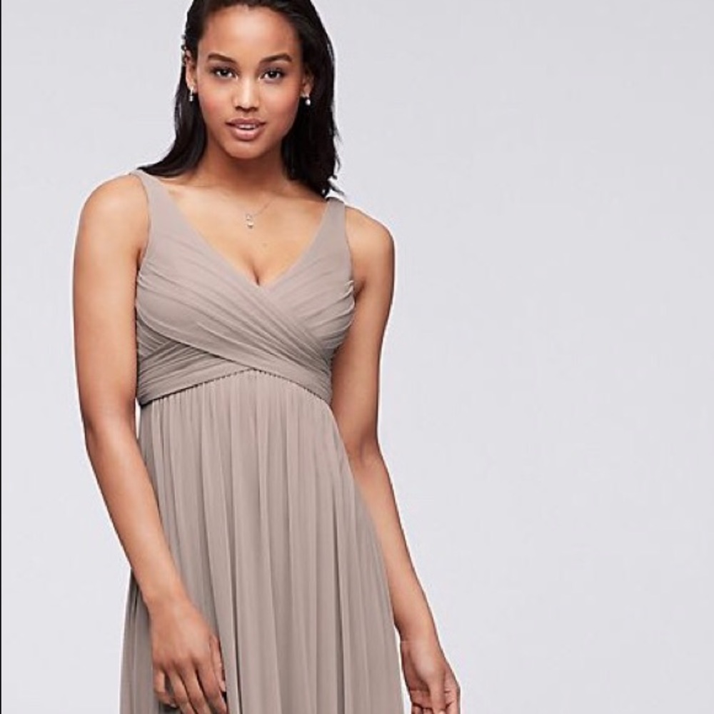 Swooping cowl David’s Bridal bridesmaid dress